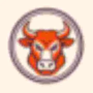 The same bull badge shrunk and blown back up, so it is blurry, blocky and full of compression smudges