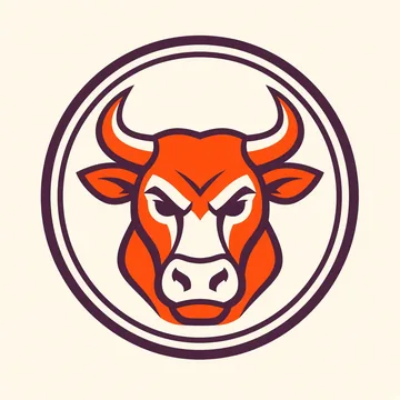 Example of good art: a flat orange and cream bull head badge with thick outlines and three solid colors