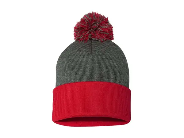 Sportsman SP15 pom-pom beanie, Dark Heather Grey/Red